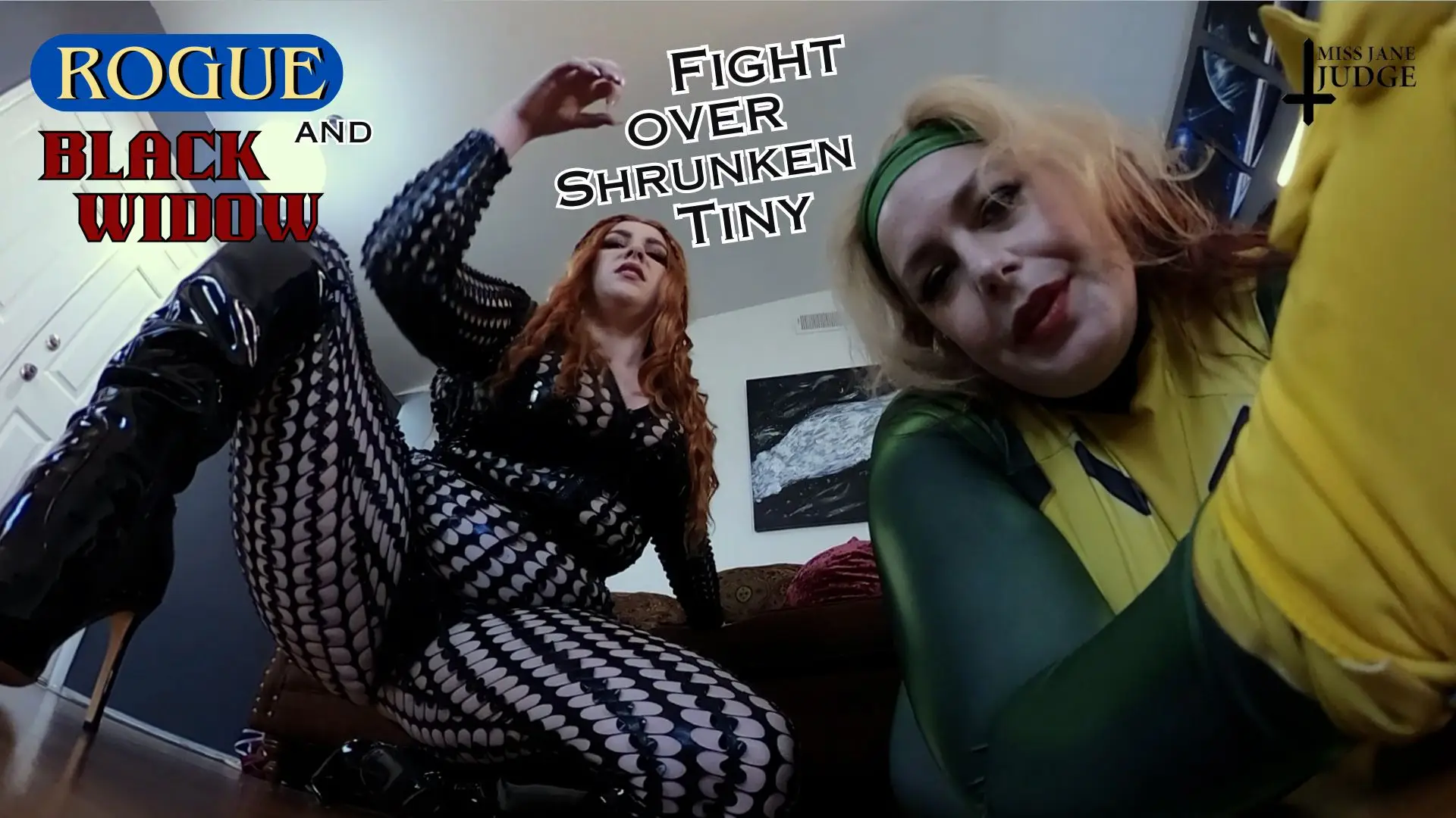 Rogue and Black Widow Fight over Shrunken Tiny VR Adult Videos