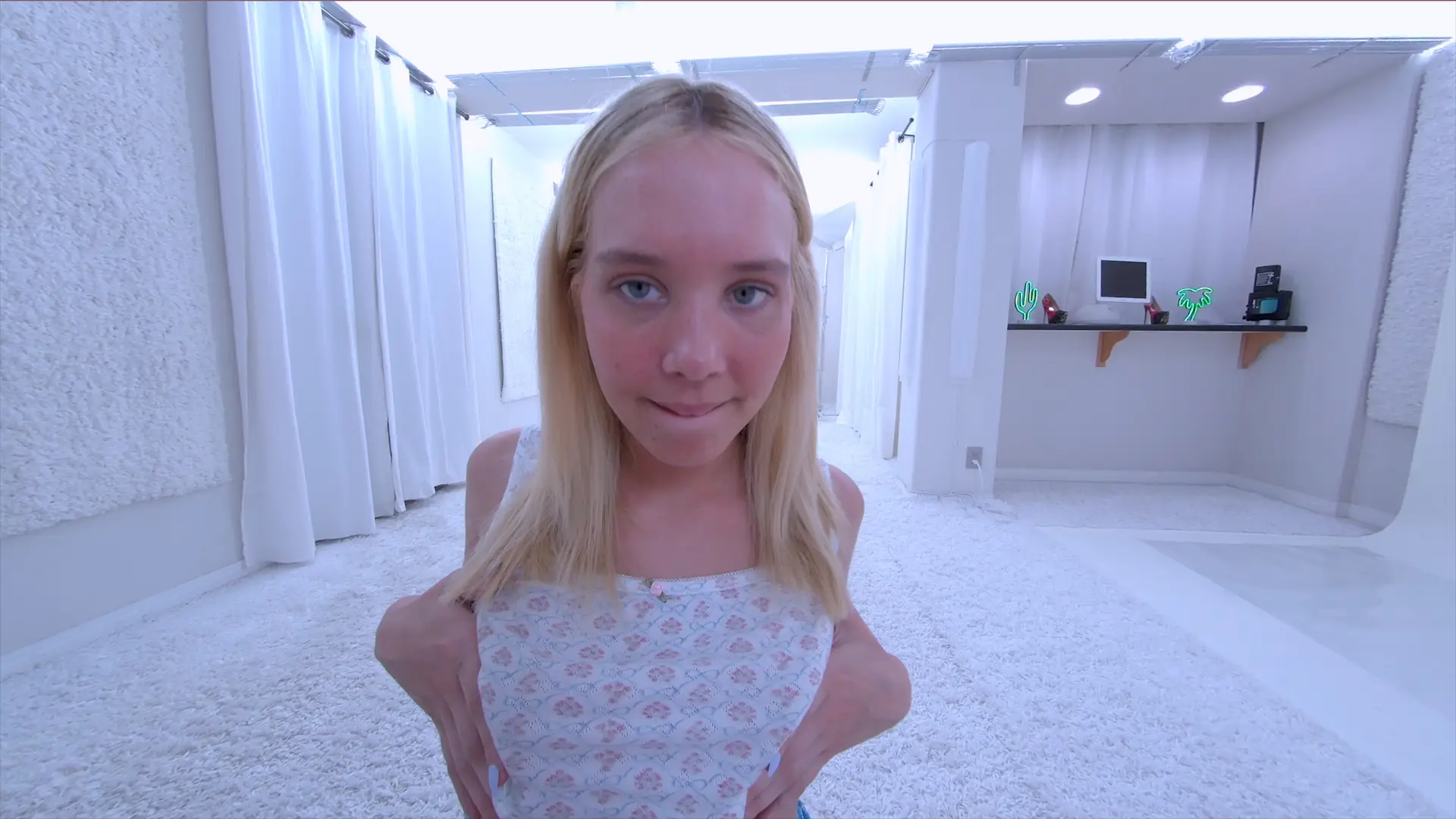 Hot Blonde Teen Strips For You in The White Studio VR Adult Videos